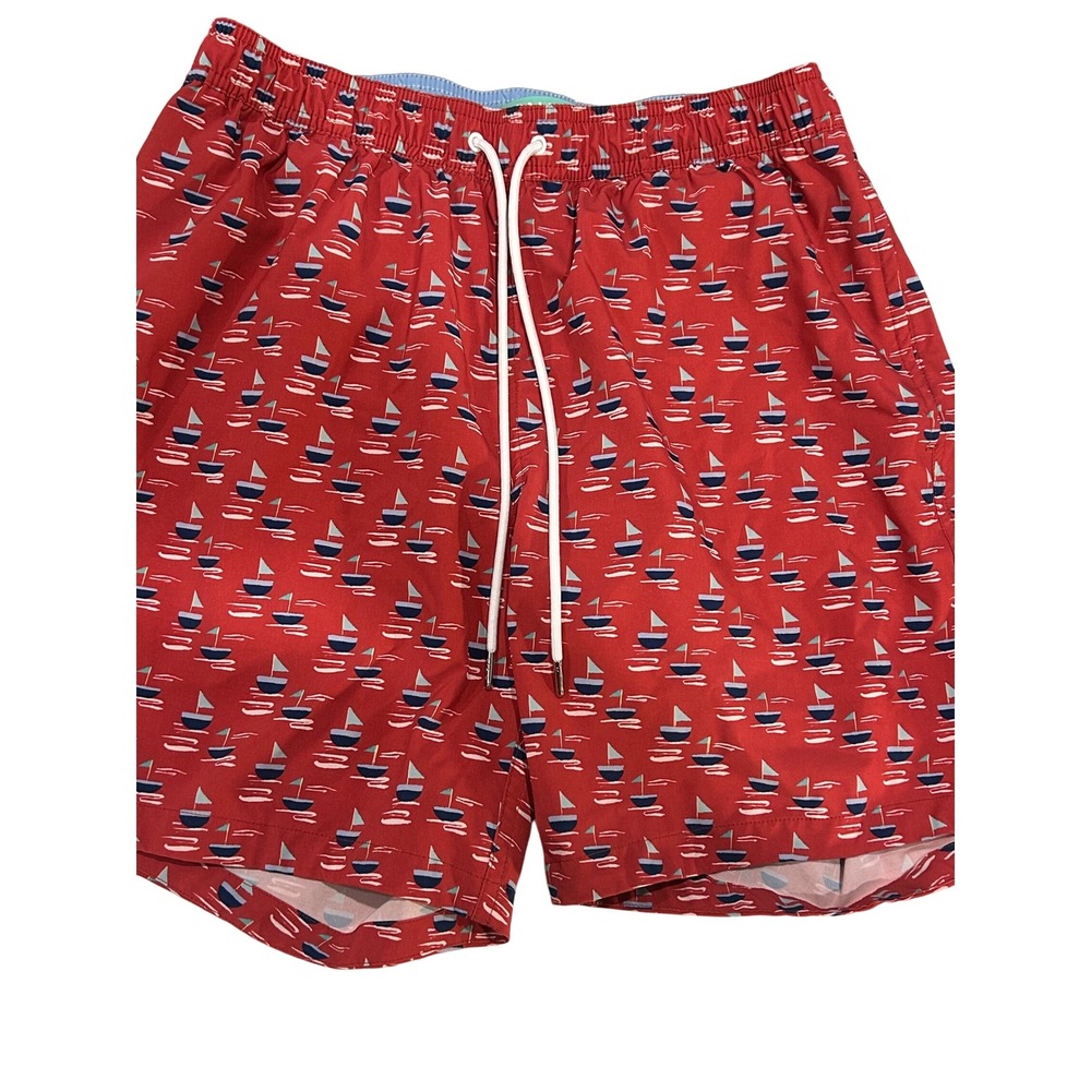 Bonobos Mens Swim Trunks Medium Red Sailboat Print Drawstring Swimsuit
(681)